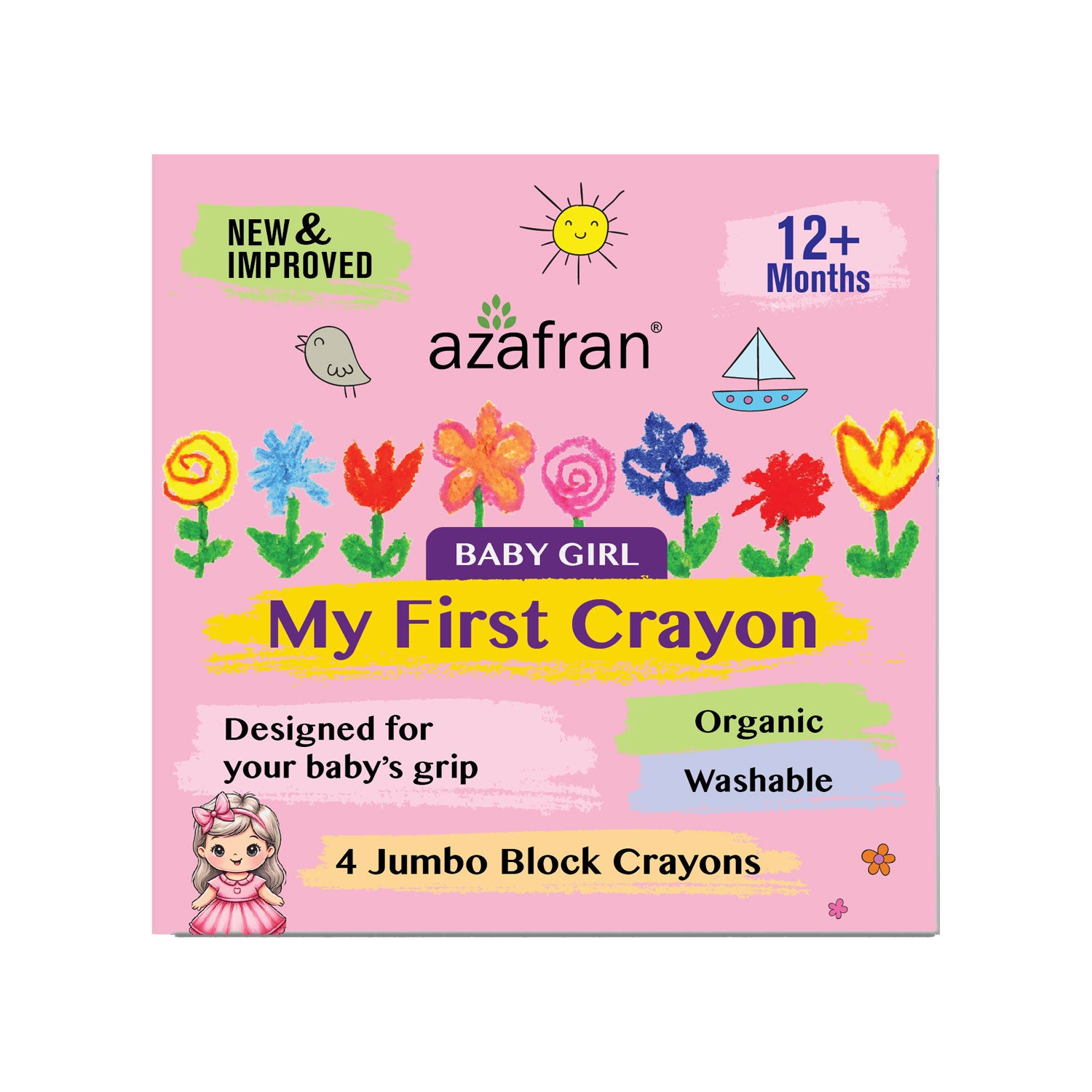 My First  Crayon - Baby Girl - 4 Jumbo Washable Block Crayons Colours for kids 12m+