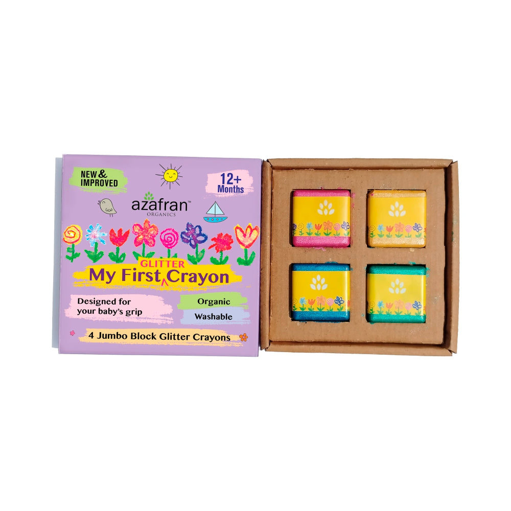 My First Organic Glitter Crayon - 4 Jumbo Washable Colours for kids 12m+