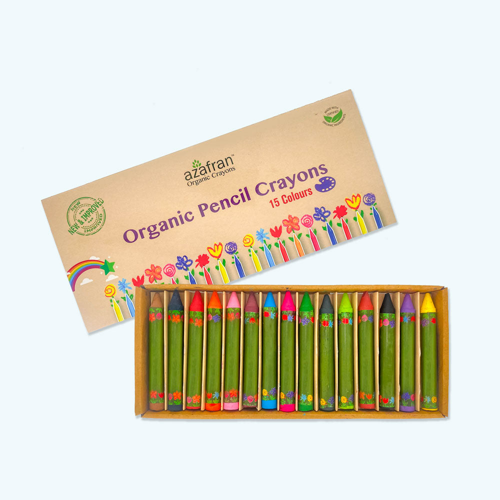 Organic Pencil Crayons, 15 colors, Washable, Non Toxic