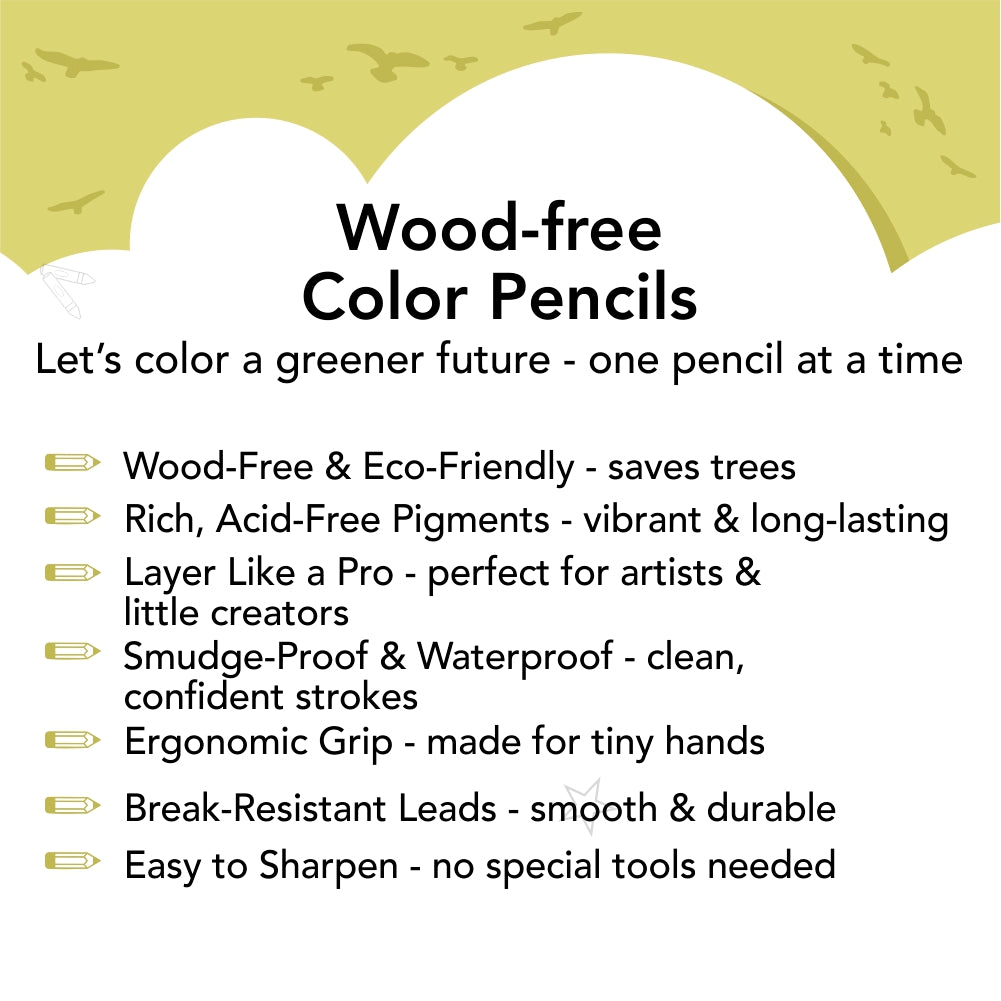 Wood-Free Color Pencils - 12 Shades - Free Sharpener