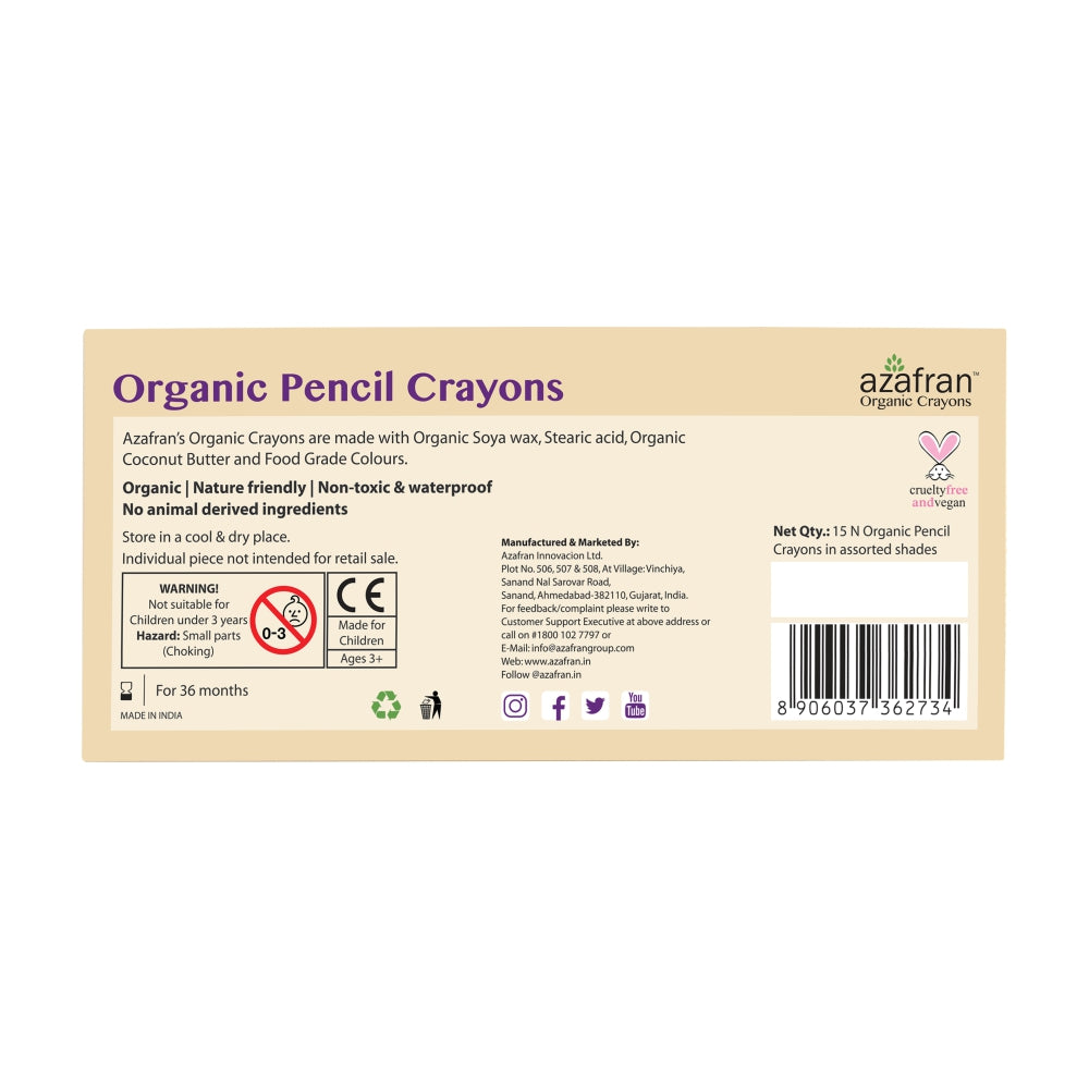 Organic Pencil Crayons (15 colors)