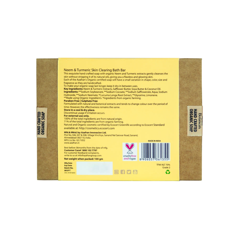 Organic Neem & Turmeric Skin Clearing Bath Bar - 100gm